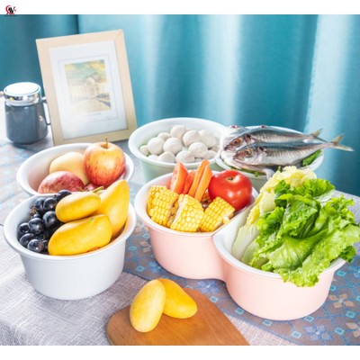 plastic dual compartment fruit colander 2 in 1 with tray