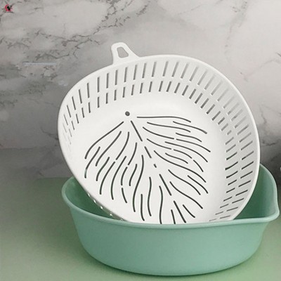 plastic 2 in 1 water sieve with tray leaf shape fruit vegetable strainer