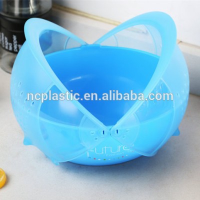 Multi purpose vegetable plastic wash basket round sieve with  flexible lid